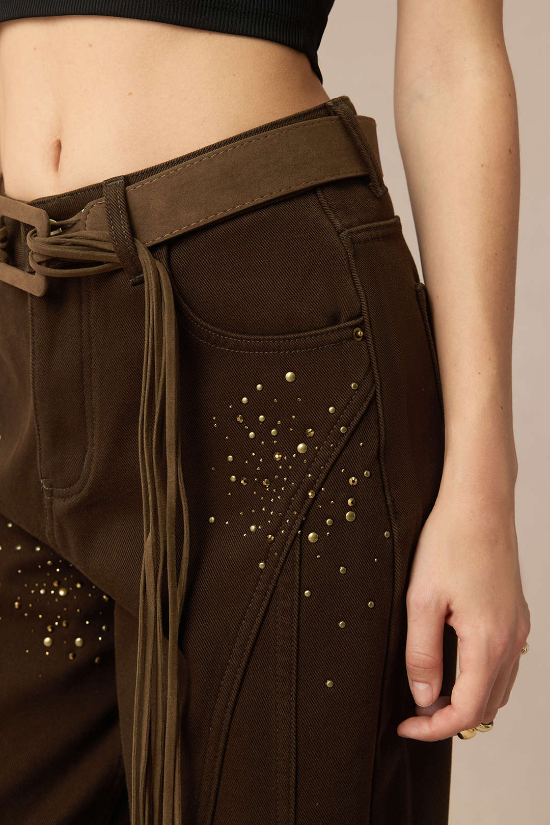 Jeans met strass en wijde pijpen