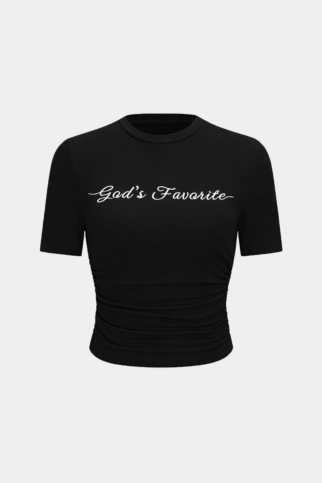 T-shirt met borduursel, ronde hals en ruches