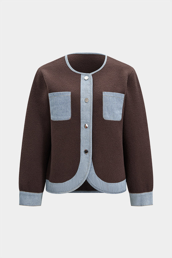 Gebreid denim vest met ronde hals