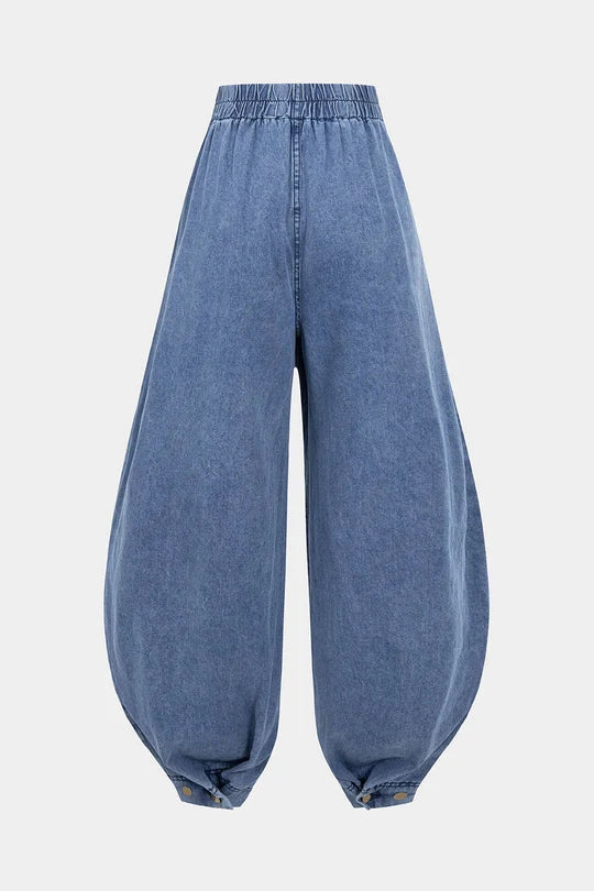 Denim jeans met hoge taille, ritssluiting en ballonmodel