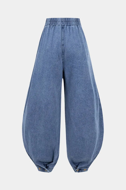 Denim jeans met hoge taille, ritssluiting en ballonmodel