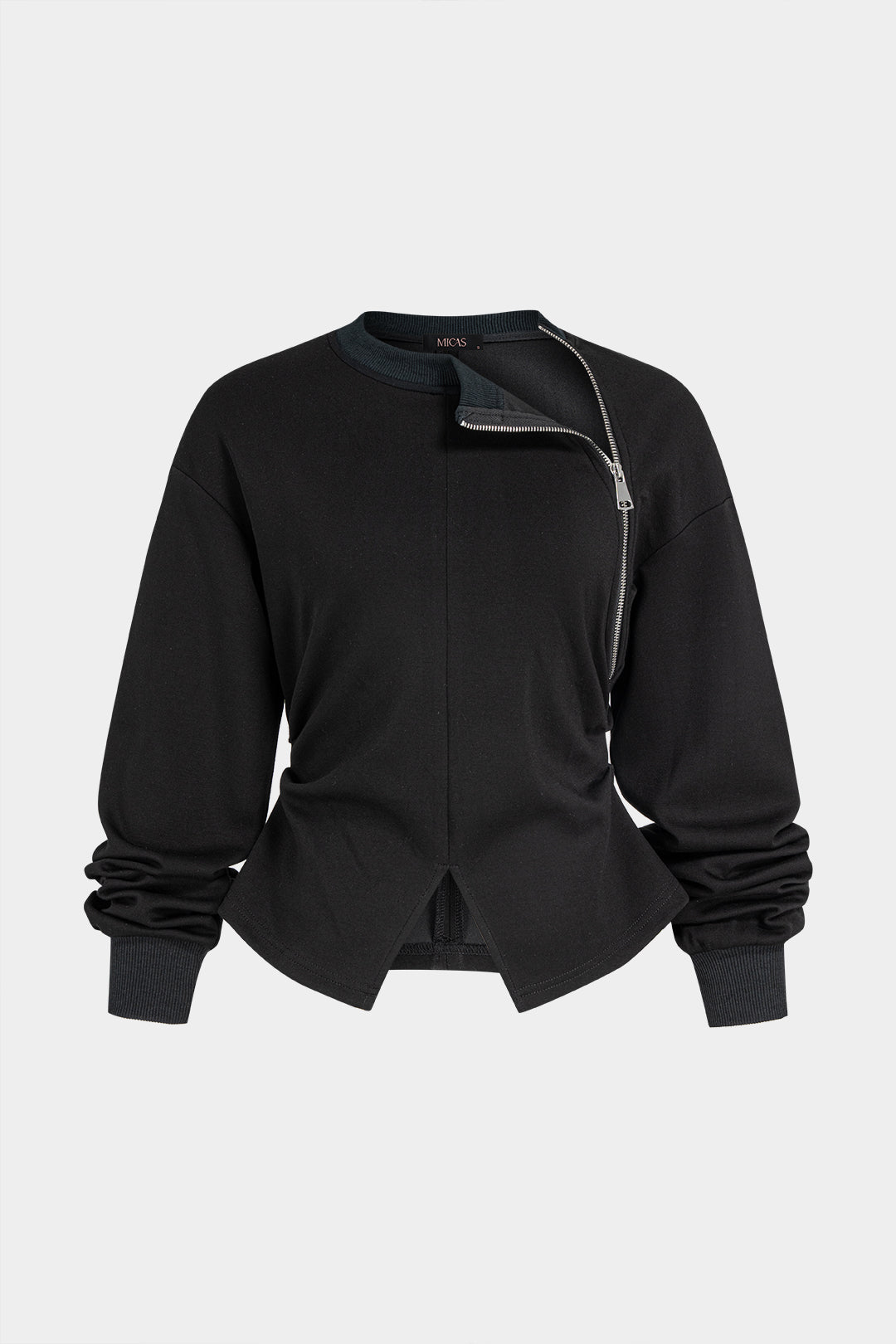 Sweater met ronde hals, rits en lange mouwen