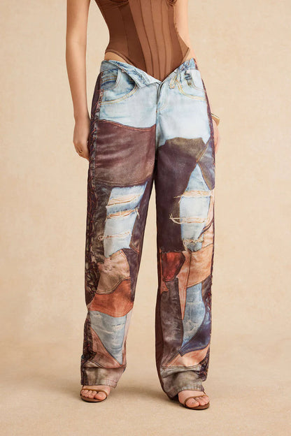 Broek met kleurblokken en wijde pijpen