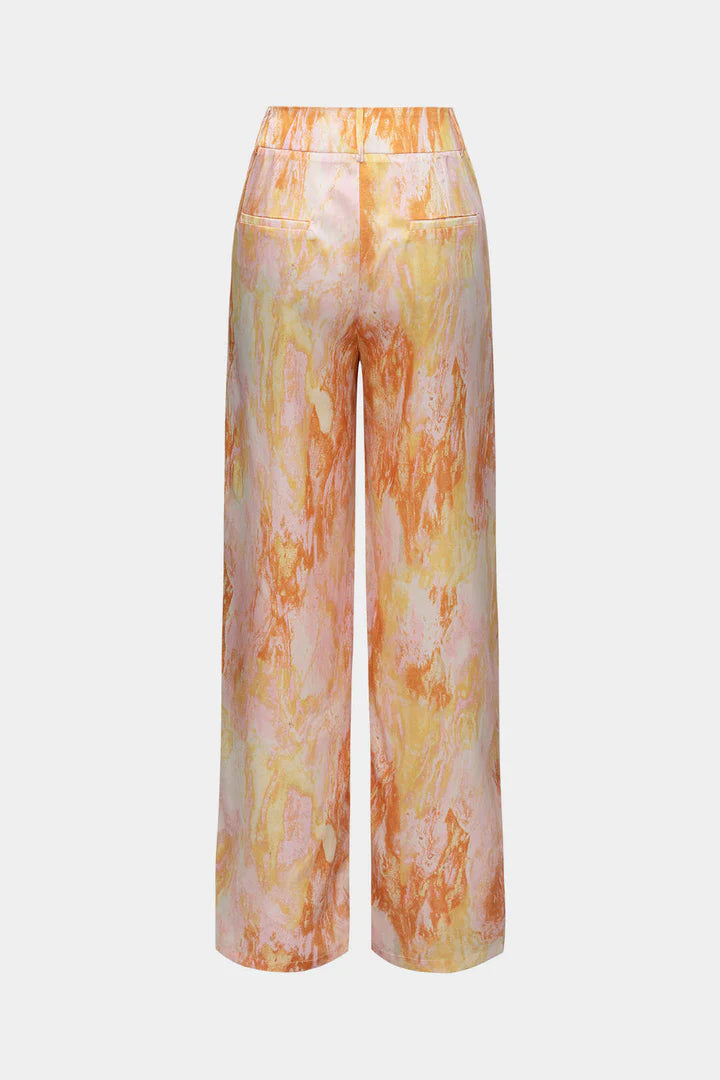Broek met marmerprint, hoge taille, lange en rechte pijpen