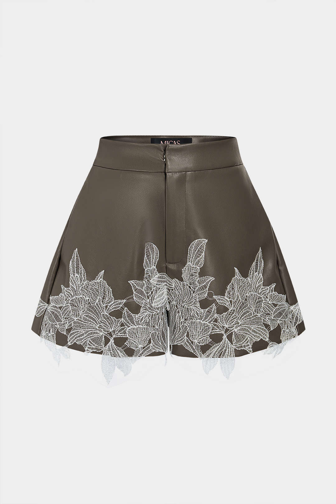 Leren-look patchwork short met kant