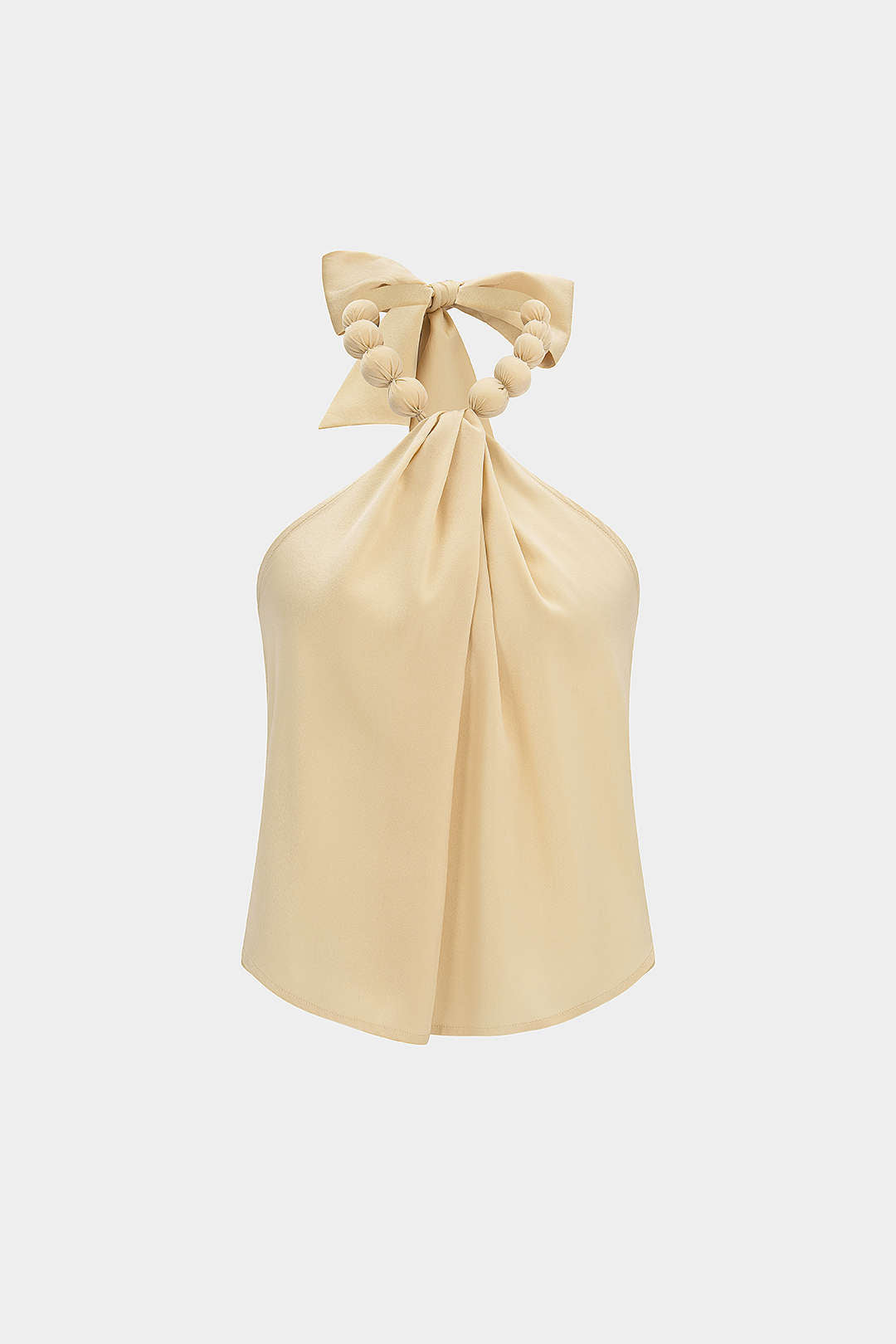 Satijnen tanktop met halternek, strik en ruches