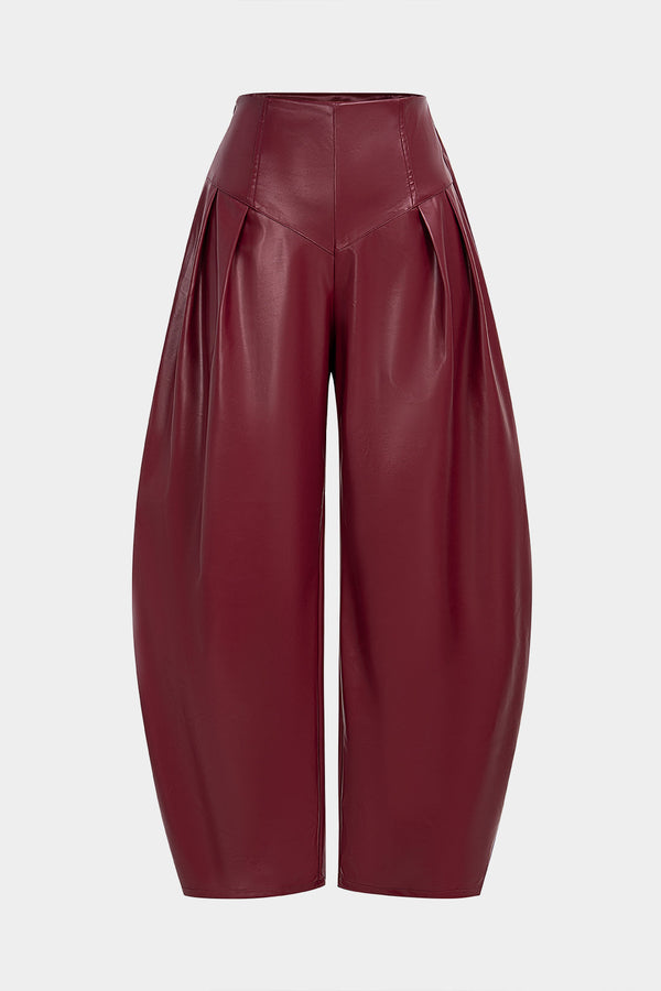 Leren-look geplooide broek met rits