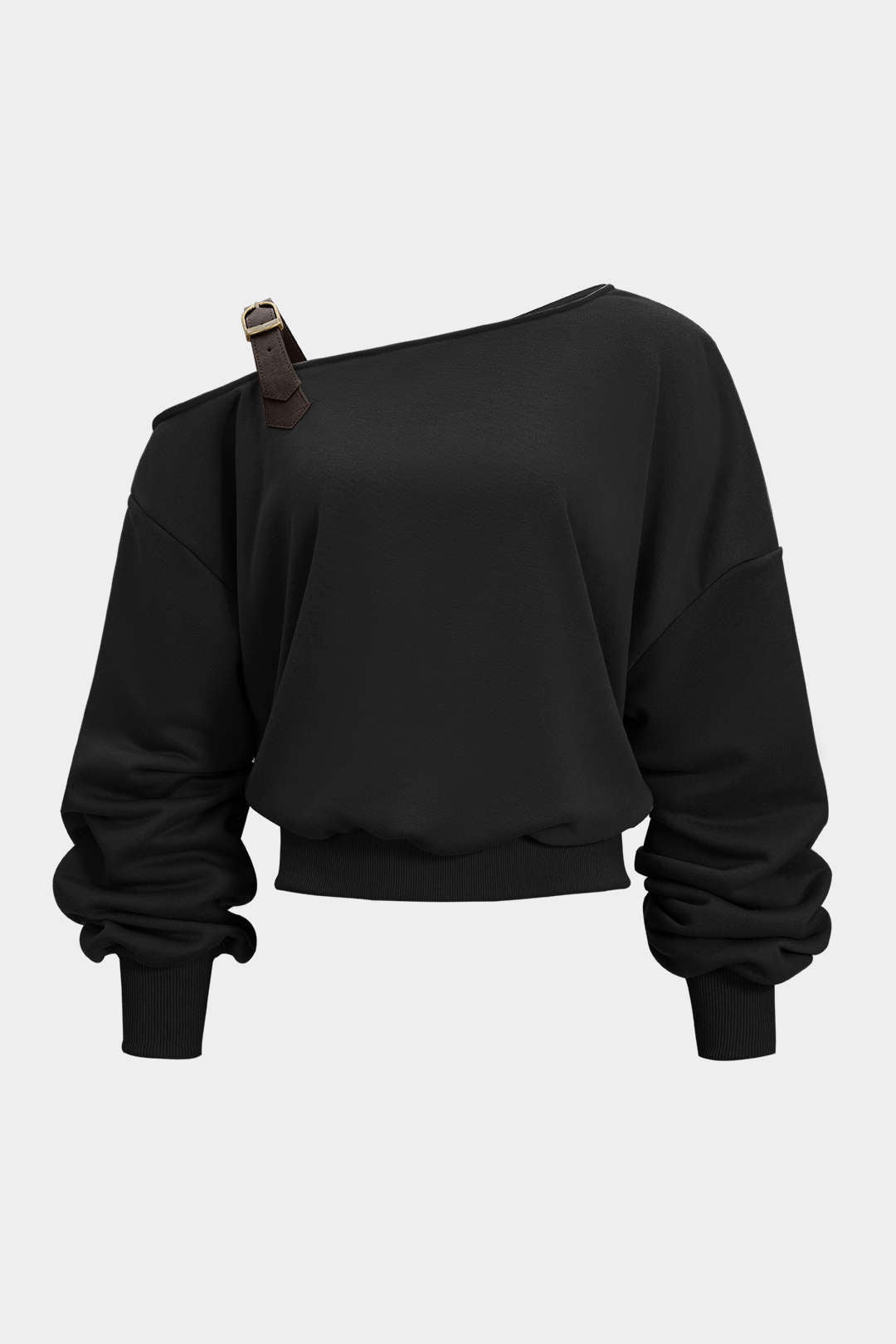Asymmetrische top met ruches en lange mouwen
