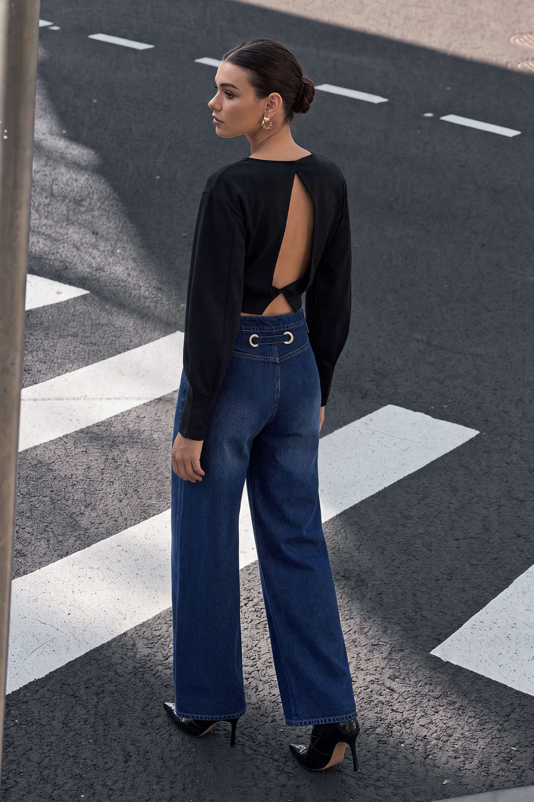 Metallic jeans met riem en rits