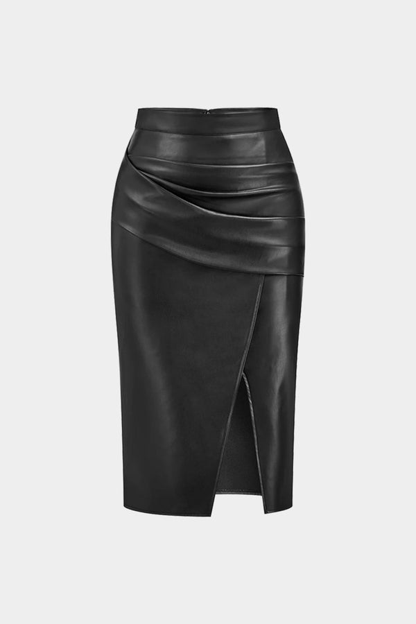 Ivy - Leren-look rok met ruches