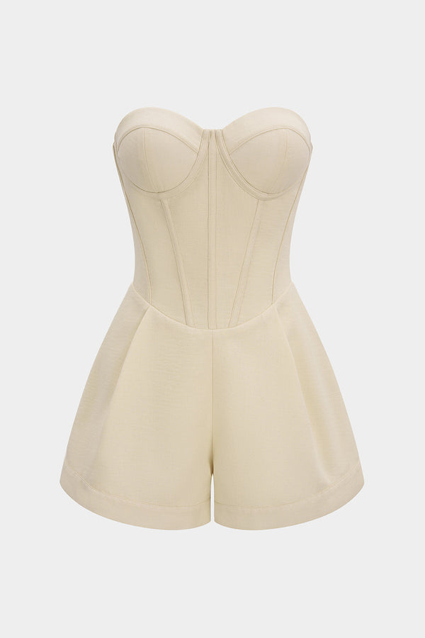 Effen mouwloze playsuit met strapless pasvorm