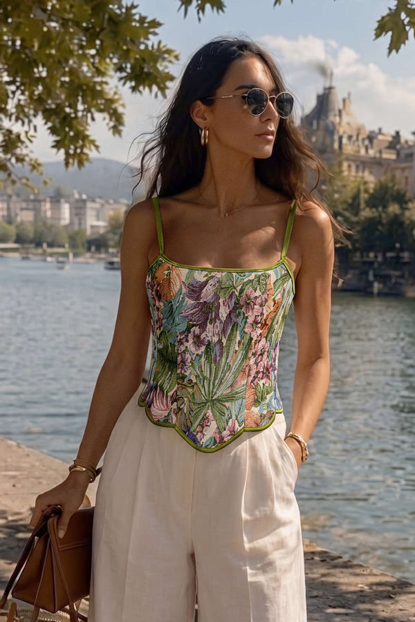 Bloemenprint jacquard top met strik