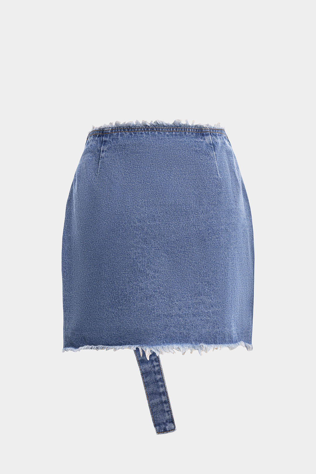 Denim asymmetrische rok met zakken en rafelrand