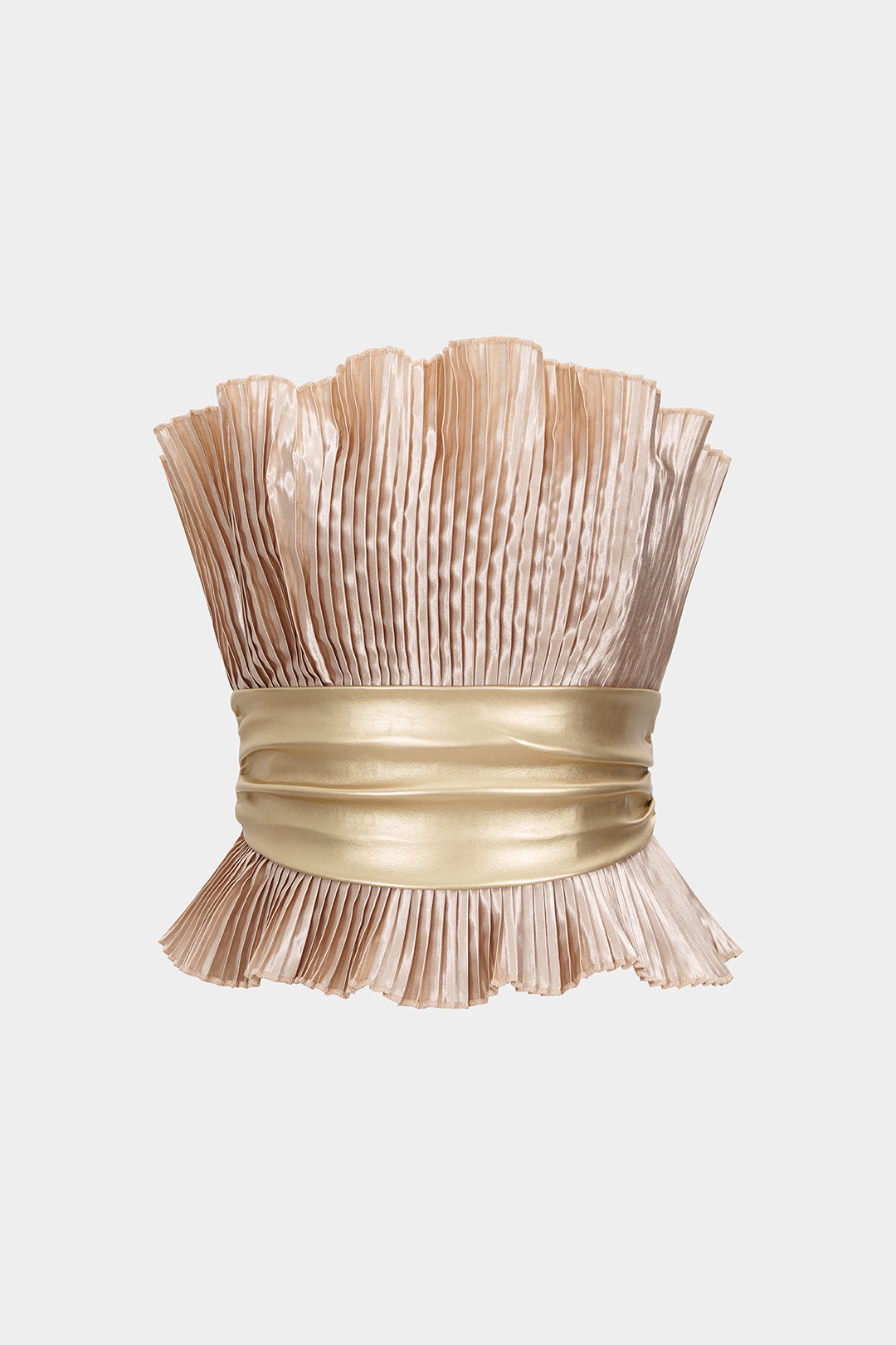 Leren-look patchwork strapless top met riem en ruches