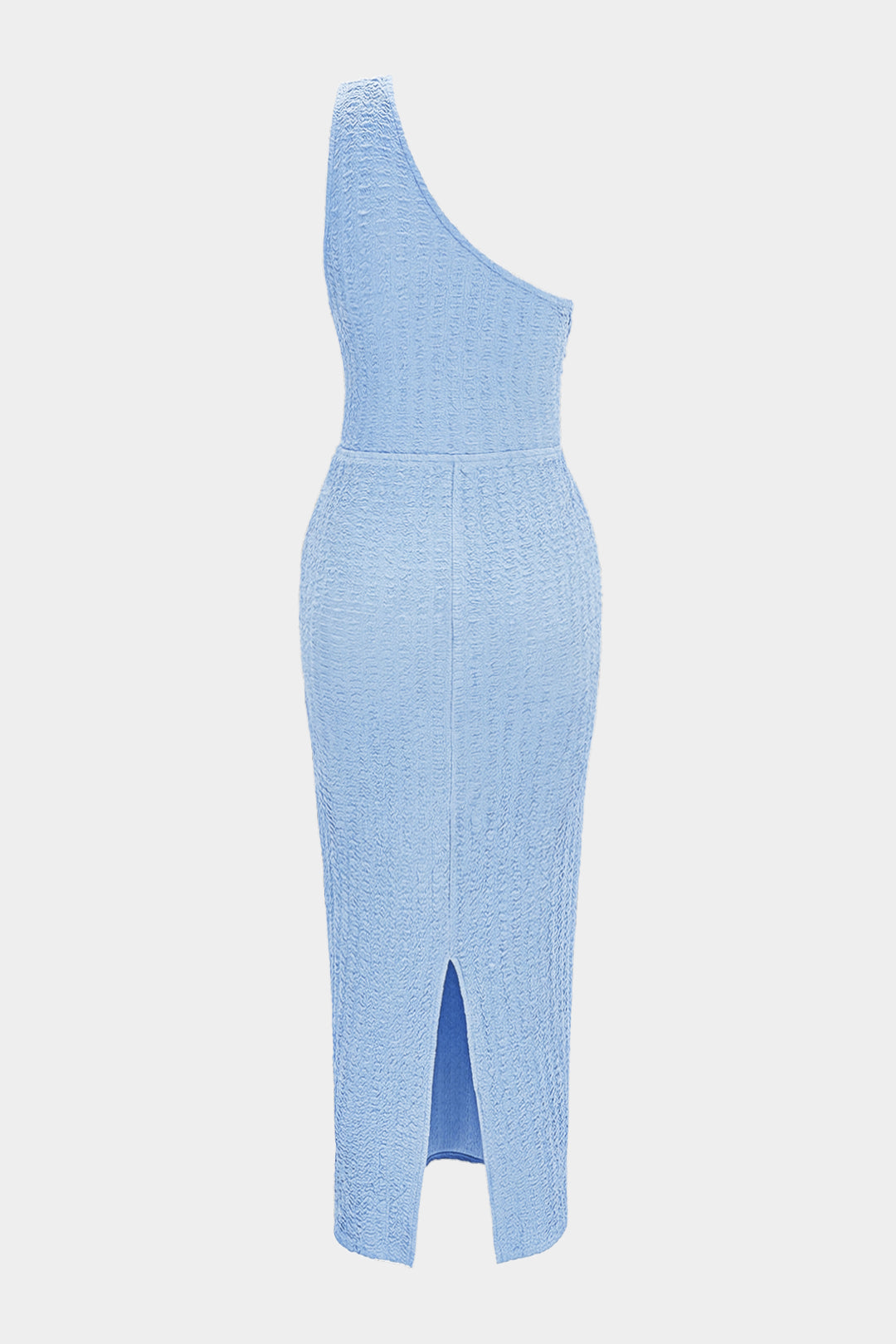 Asymmetrische midijurk met één schouder en trekkoord