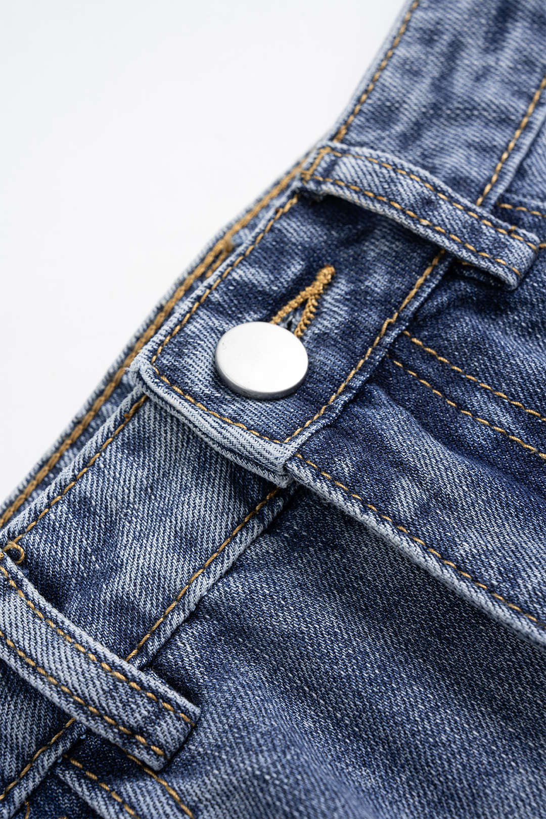 Denim mesh rok met rafelrand, ruches en volants