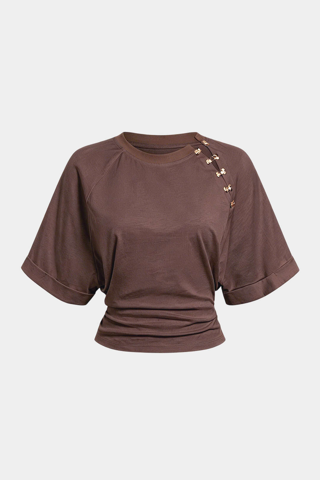 Metallic T-shirt met gesp, ronde hals en korte mouwen