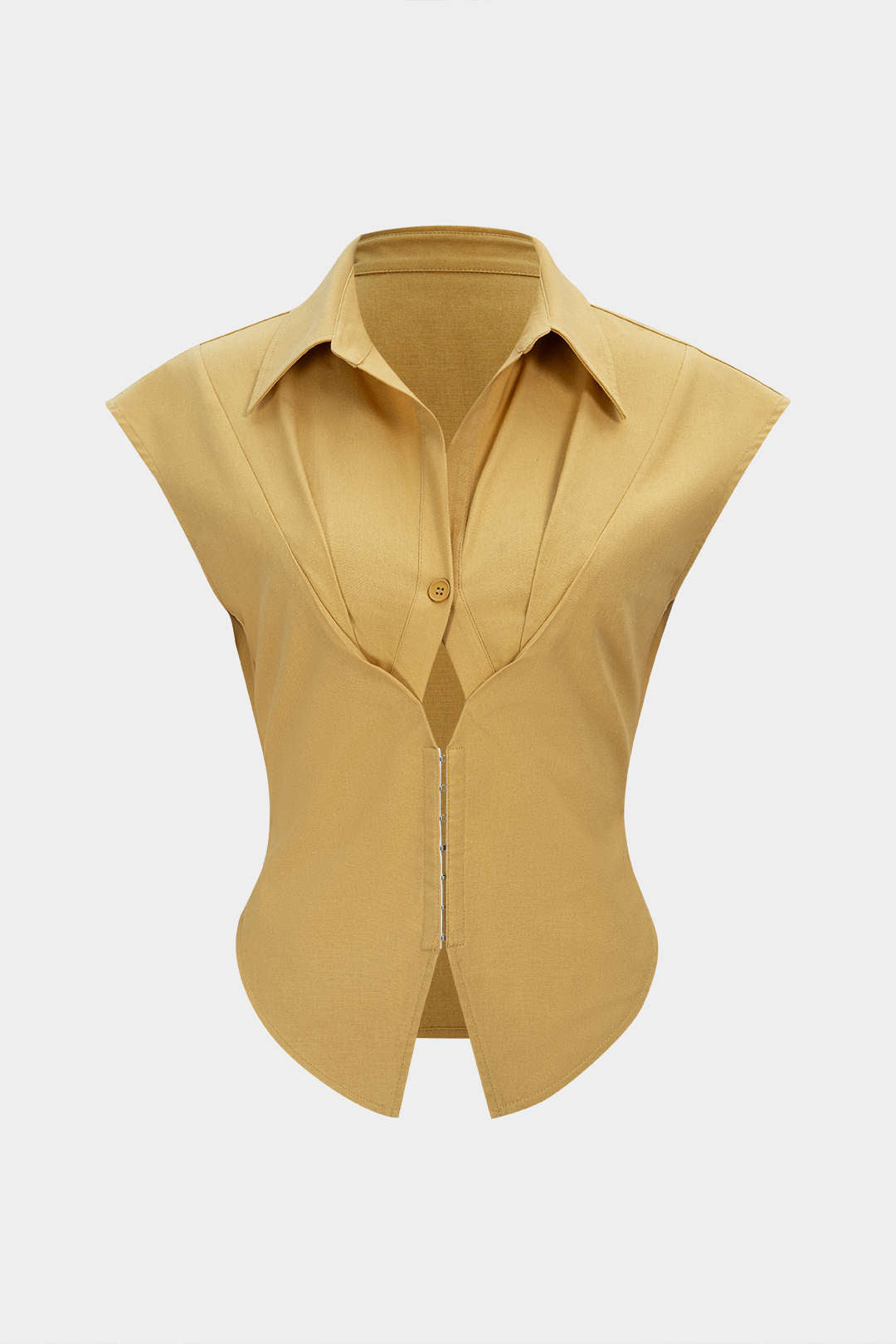 Linnen tanktop met revers, uitsnijding en knoopjes