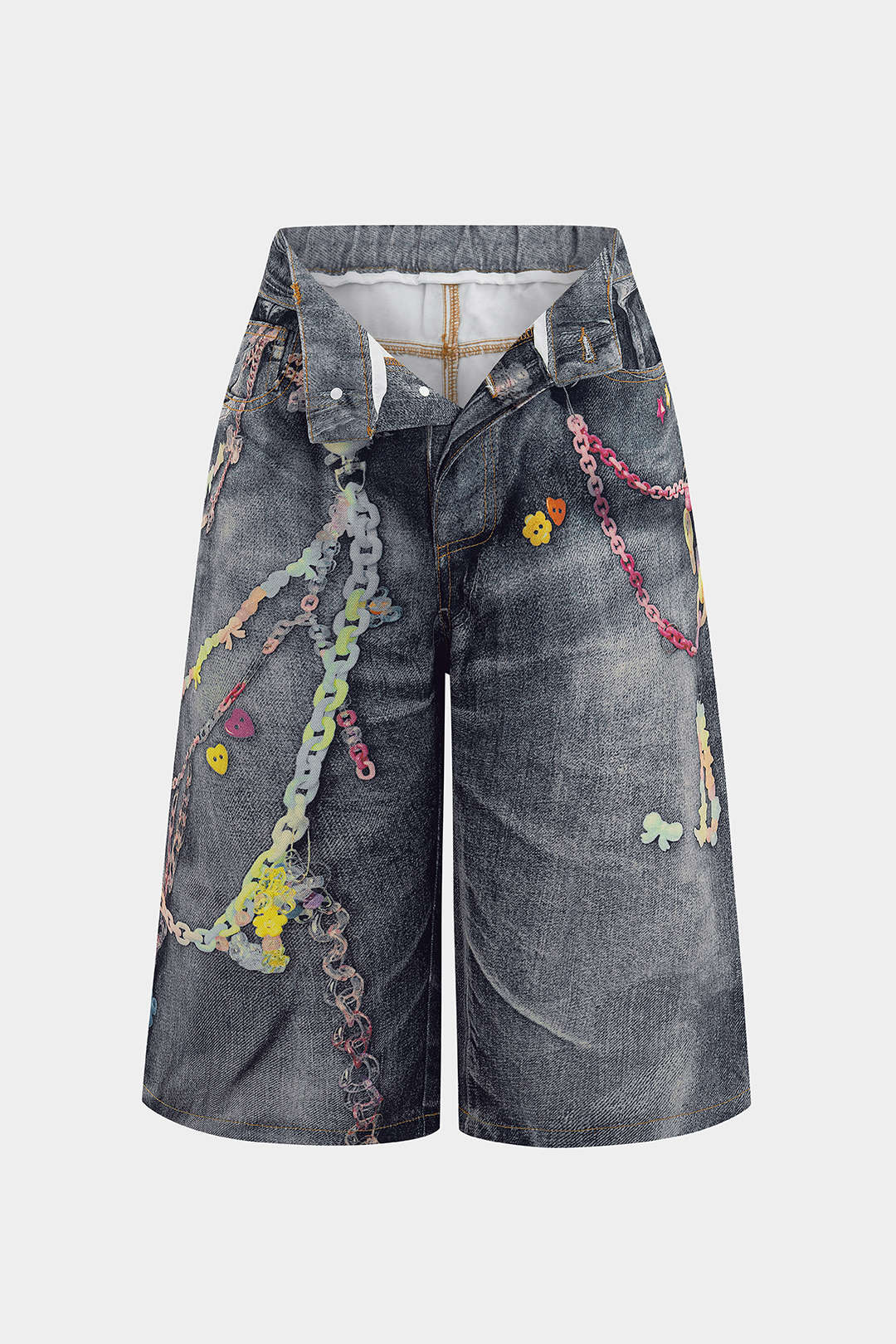 Short met kettingdetail en wijde pijpen