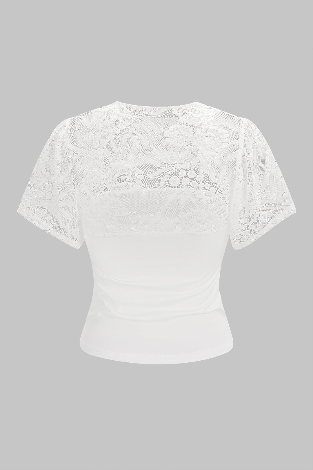 Patchwork T-shirt met kant, uitsnijding en korte mouwen