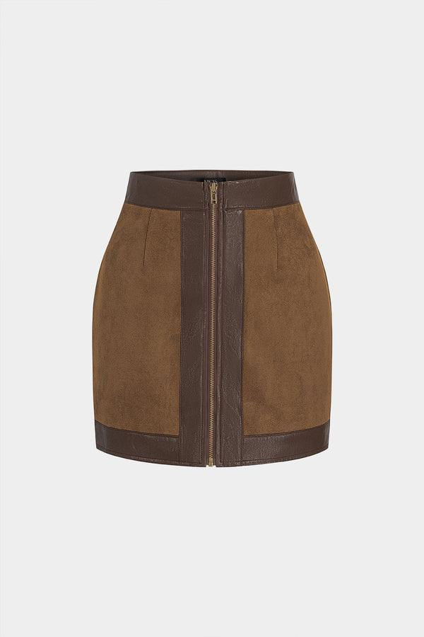Leren-look patchwork minirok met rits