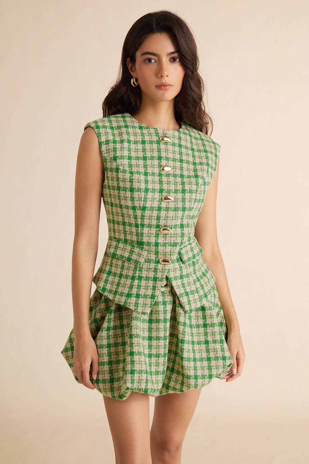 Geruit tweed gilet