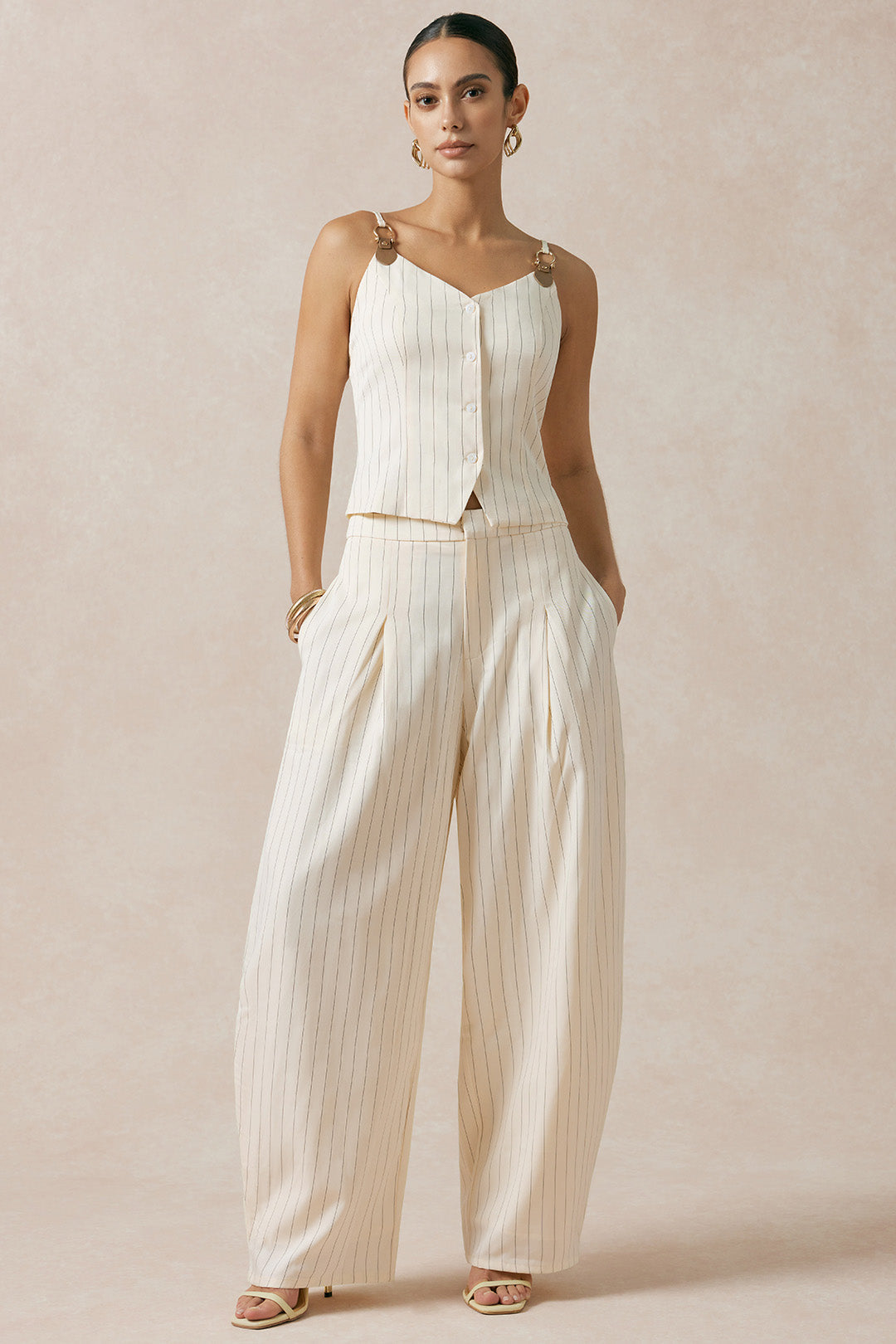 Gestreepte broek met hoge taille