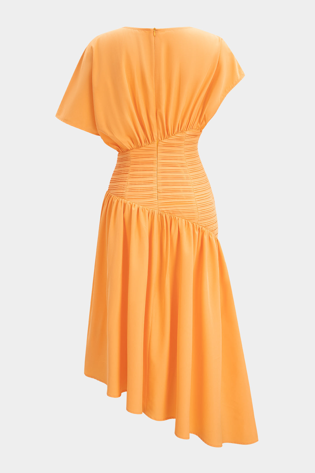 Asymmetrische midijurk met ronde hals en korte mouwen