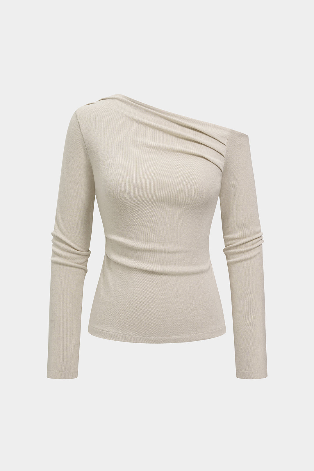 Asymmetrische top met één schouder, ruches en lange mouwen