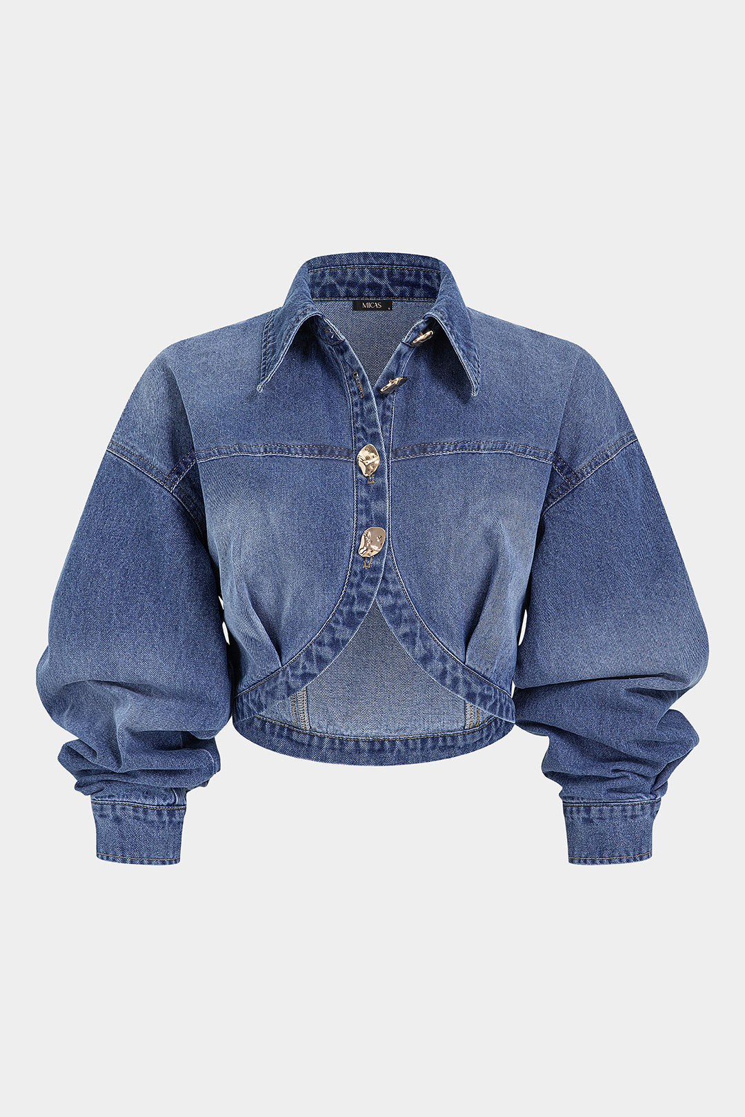 Denim metallic blouse met lange mouwen