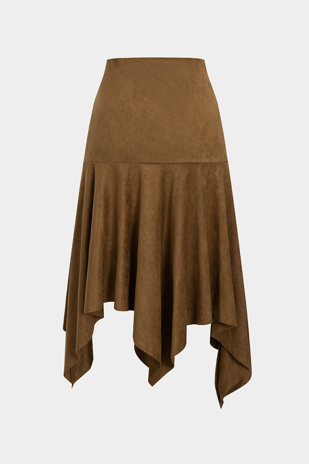 Suède rok met asymmetrische zoom en hoge taille