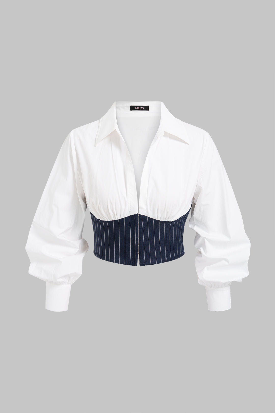 Patchwork gestreepte blouse met revers en lange mouwen
