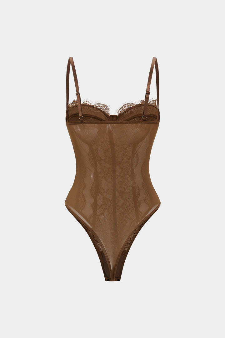 Mesh patchwork bustier korset bodysuit