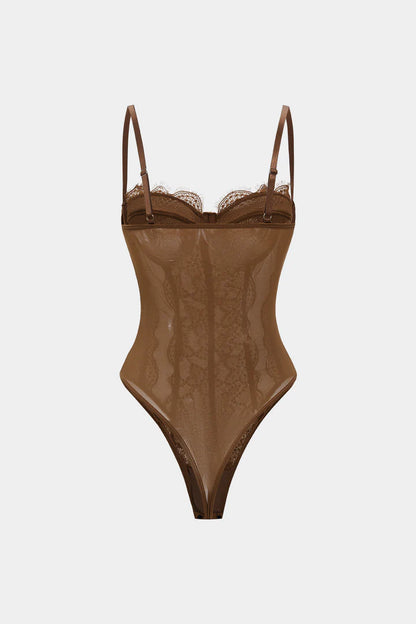 Mesh patchwork bustier korset bodysuit