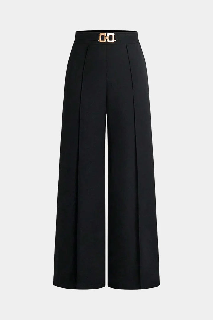 Effen broek met riem en wijde pijpen