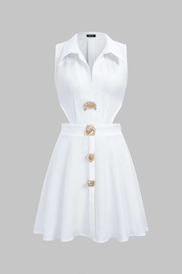 Metallic mouwloze minijurk met revers en knoopjes