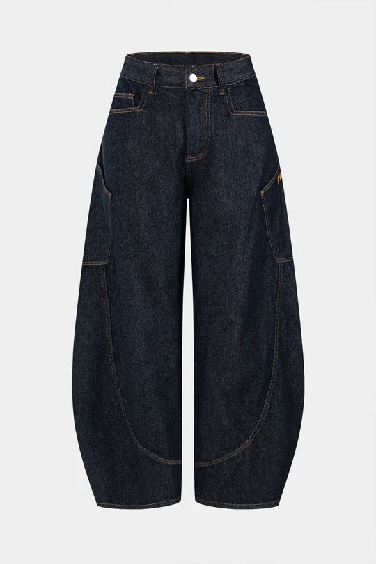 Denim jeans met wijde pijpen en verwassen look