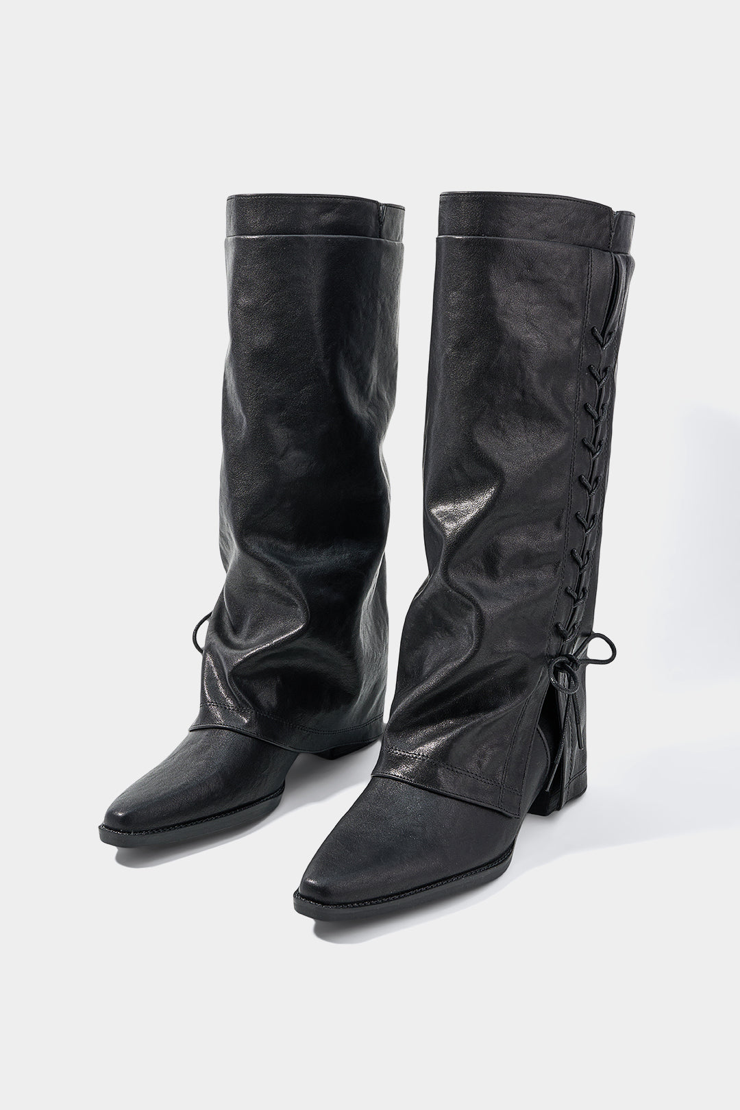 Leren-look kniehoge laarzen met strik