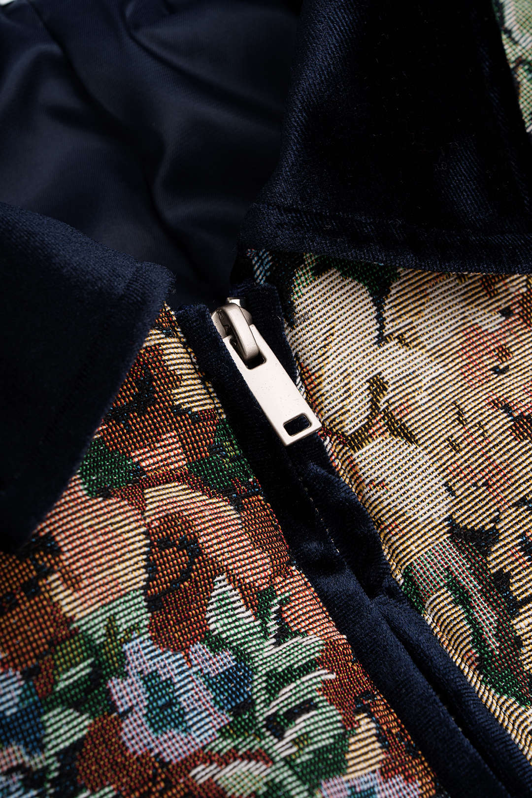 Jacquard patchwork jasje met revers en rits