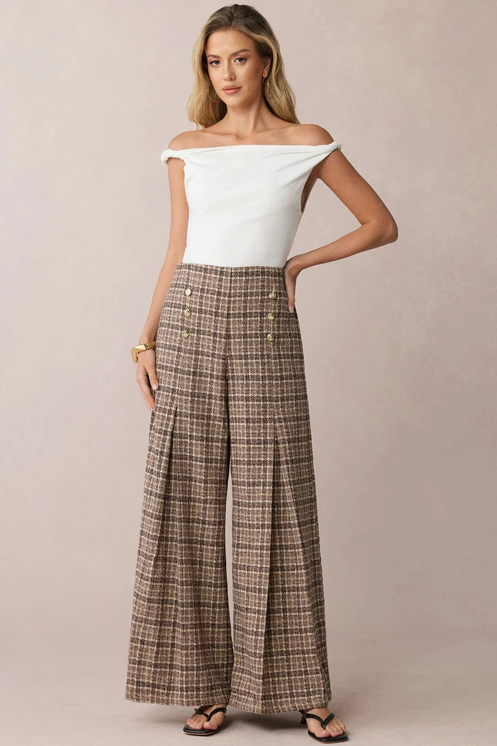 Geruite, dubbelzijdige broek met hoge taille