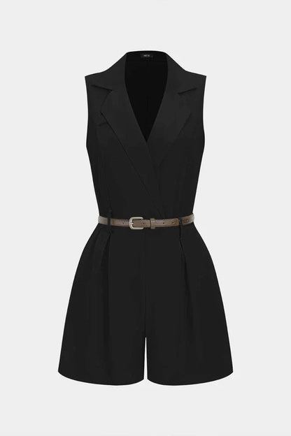 Mouwloze jumpsuit met V-hals, riem en plooien