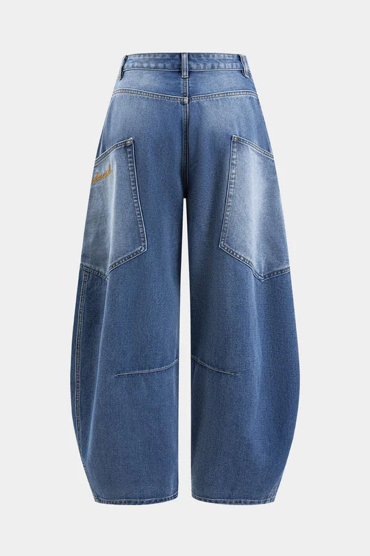Denim jeans met wijde pijpen en verwassen look