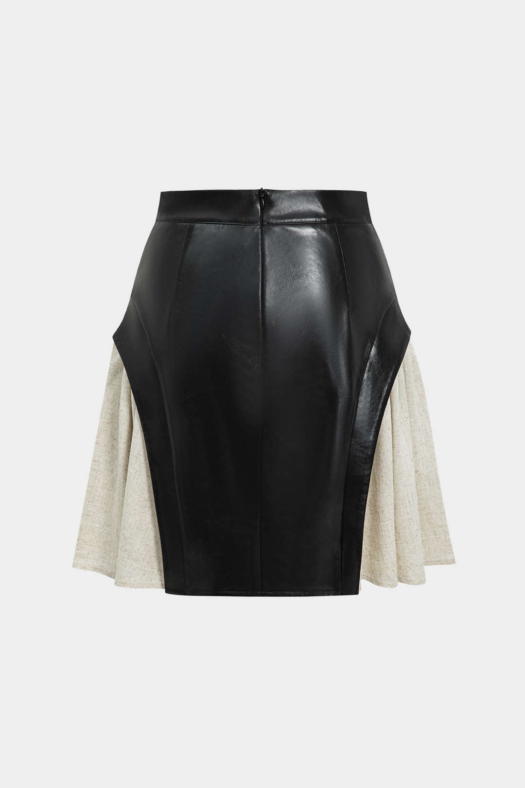Colorblock leren-look rok met ruches en rits