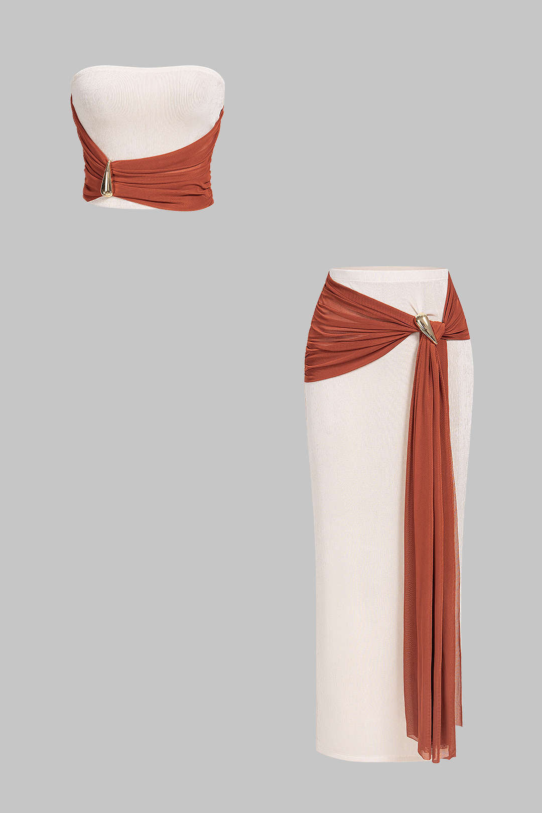 Mesh set met strapless top en rok