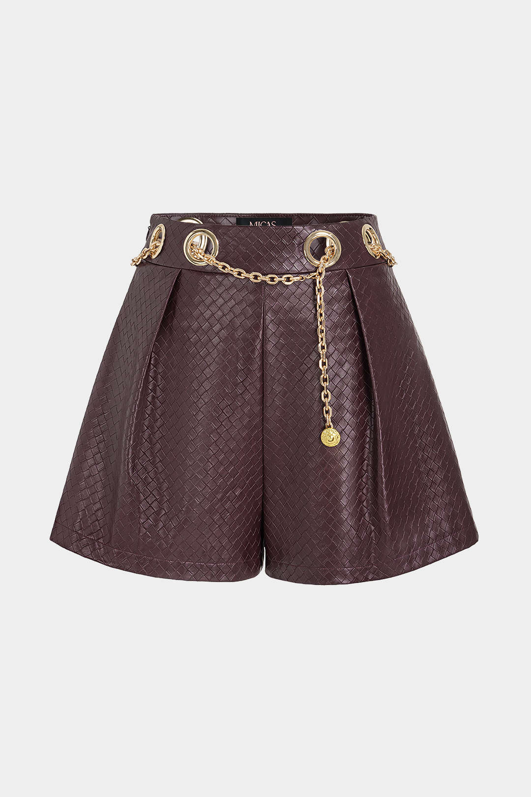 Leren-look metallic short met kettingdetail