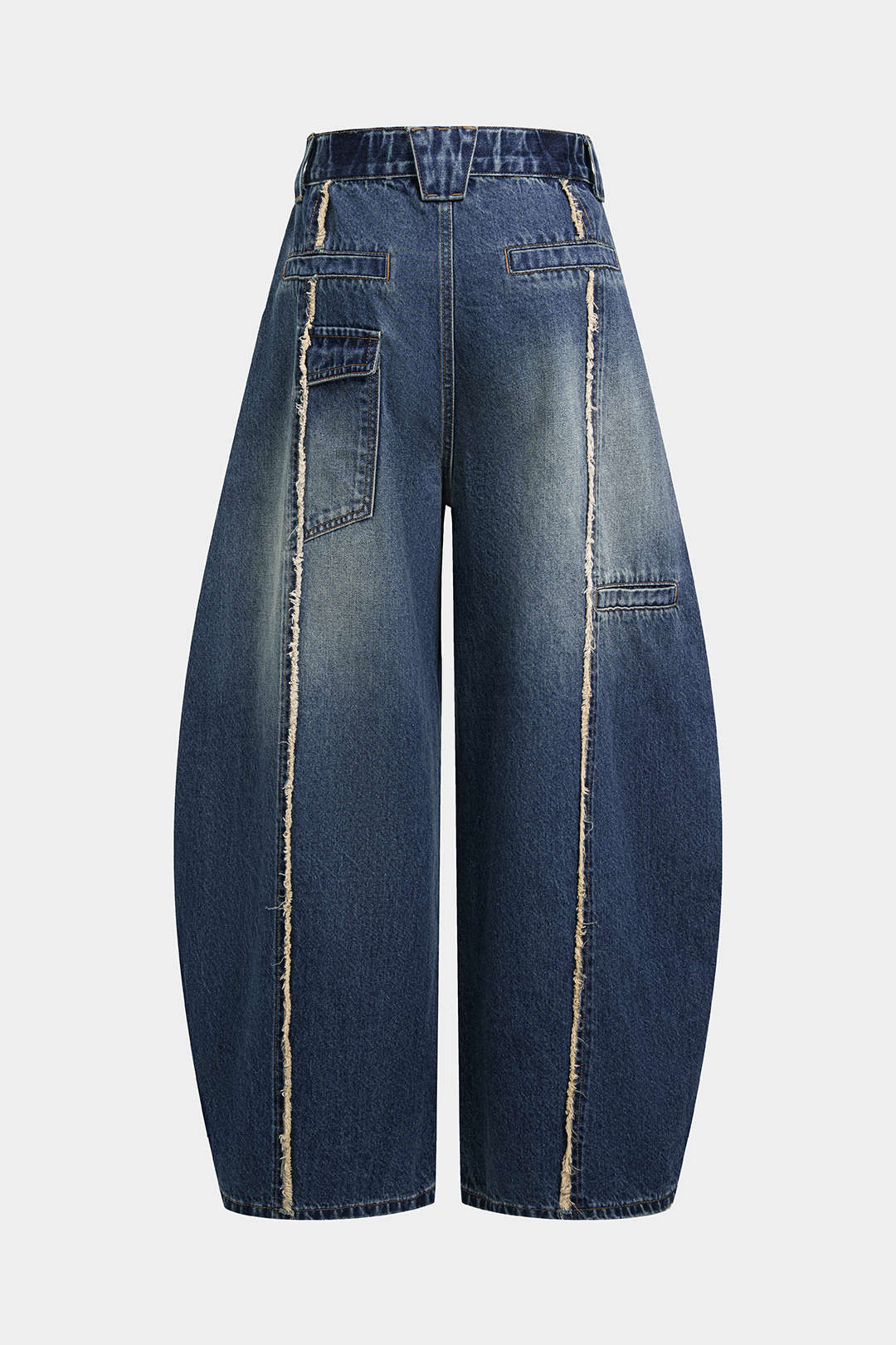 Asymmetrische jeans met franjes en zakken