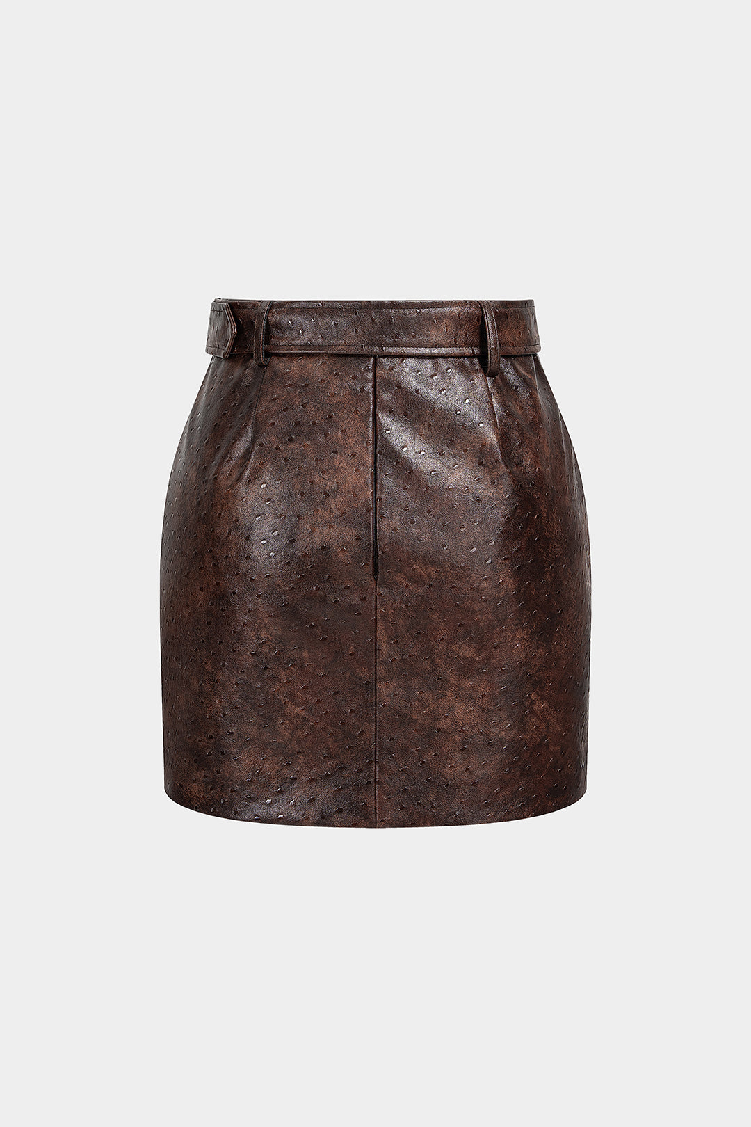 Gestructureerde leren-look minirok met riem