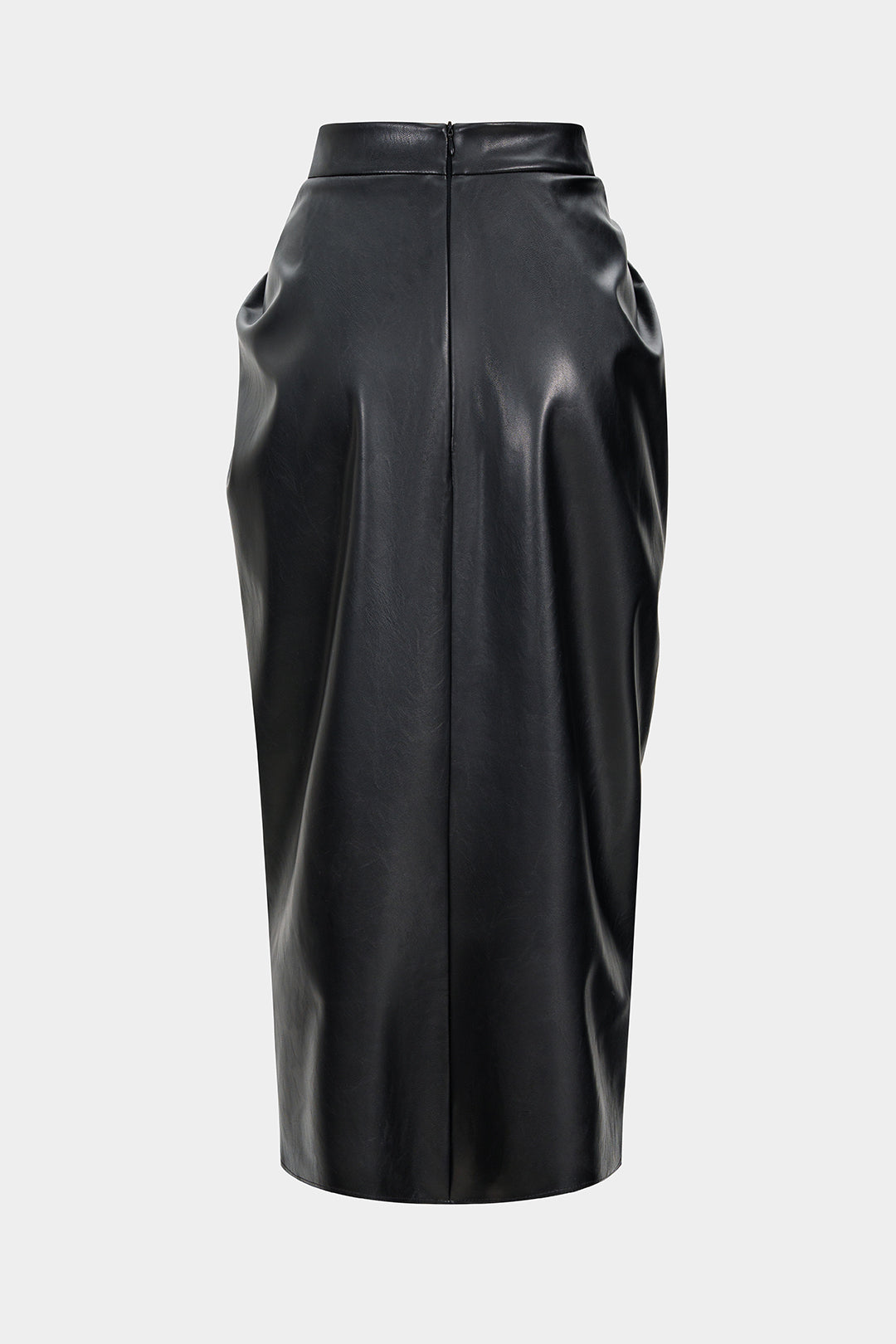 Leren-look rok met split en ruches