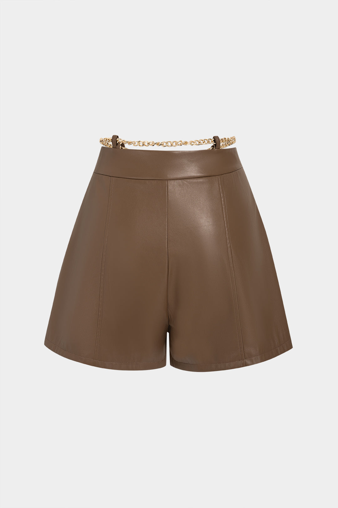 Leren-look metallic short met kettingdetail en riem