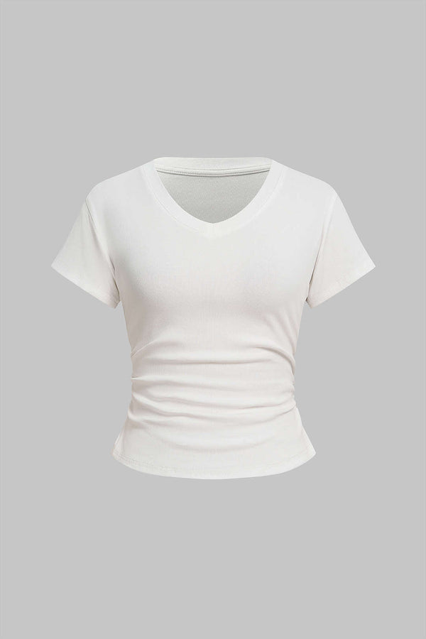T-shirt met V-hals en korte mouwen